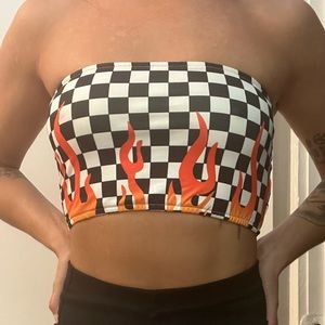 (FREE WITH ANY PURCHASE) Checker Print Flame Bandeau.
